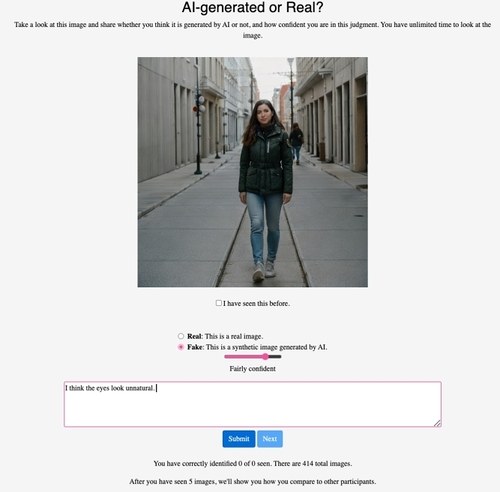 Screenshot of the AI-generated or Real experiment interface